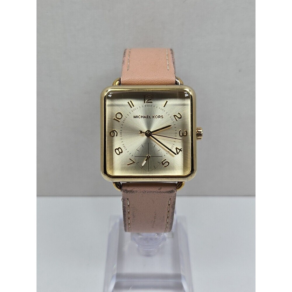 Michael Kors Brenner MK2674 Womens Gold Tone 31mm Pink Leather Watch New Battery